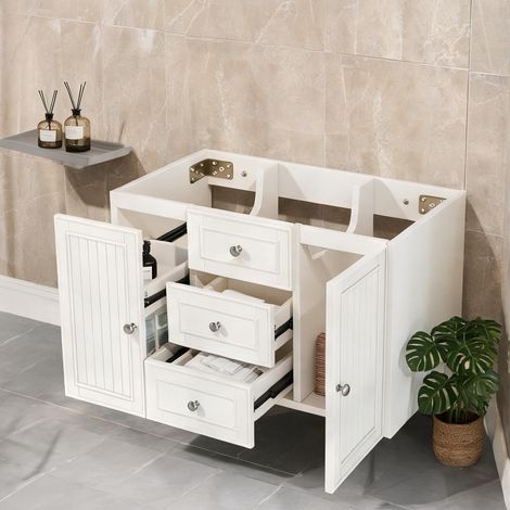 Meuble lavabo suspendu blanc MDF 3 tiroirs 78,5 x 46 x 46,8 cm (1/5)