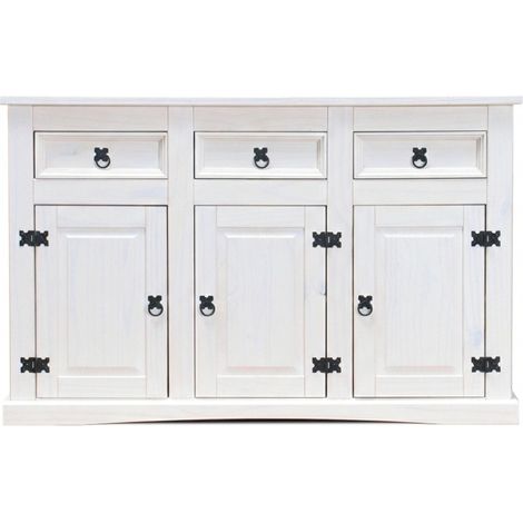 New Mexico Sideboard Breite 132 cm, Höhe 84 cm mit 3 Schubladen und 3 Türen weiss/Wachs.