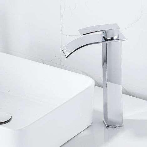 Robinets de lavabo, robinet de lavabo de salle de bain en laiton argenté élégant, robinets mélangeurs à montage sur pont, G9/16 (1/5)