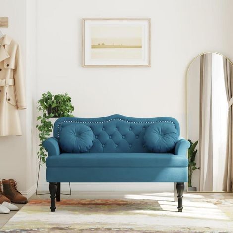 Sitzbank mit Kissen, 2-Sitzer Sofa, Samt-Optik, Blau (1/5)