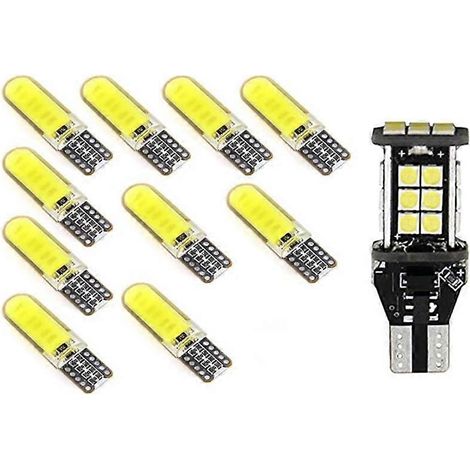 10 ampoules LED COB T10 W5W pour éclairage intérieur de voiture (culot à baïonnette) et 1 feu de recul LED T10 T15 W16W sans erreur (921 912) (1/3)