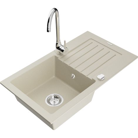 Mexen Pablo fregadero de granito de 1 seno con escurridor y grifo de cocina Telma, beige - 6510-69-670200-00 (1/5)