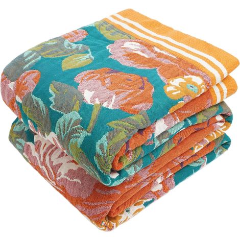 100% Organic Cotton Large Throw Blanket, Skin-Friendly Boho Floral Double Sided Throw for 2 Seater 3 Seater Sofa, Bedspread 200x230cm Multi-Color (1/5)