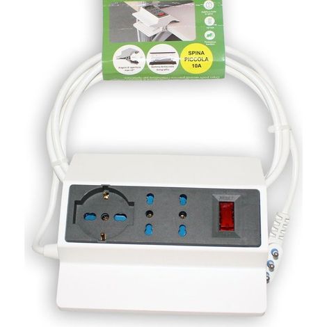 Multipresa da Tavolo con Morsa Spina 10A 2 Prese Bipasso 10/16A + 1 Presa Schuko Cavo 3X1mm Lunga 2M Interruttore Incluso