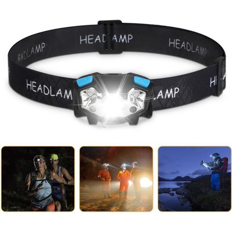 Linterna frontal LED, luz de trabajo LED, linterna frontal con sensor de movimiento, lámpara de trabajo impermeable recargable por USB, diadema ajustable y soporte.