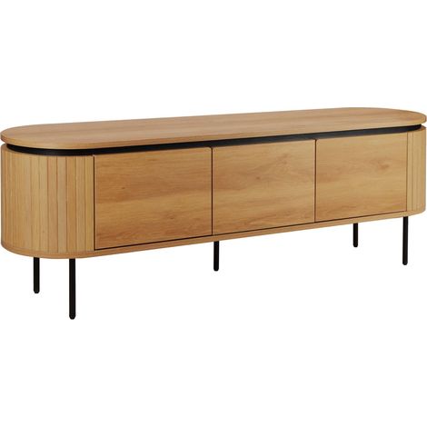 Meuble TV rectangulaire 2 portes L160 cm effet bois clair (1/5)