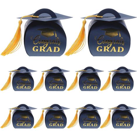 Coffret cadeau de 10 toques de remise de diplômes avec pompon, idéal pour les fêtes de fin d'études. Boîtes à bonbons incluses.-12X11.5X6CM-Dark Blue (1/3)