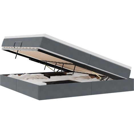 Storage Bed with Mattress Dark Grey 200 x 200 cm Velvet vidaXL (1/5)