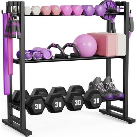 3-Tier Adjustable Dumbbell Rack, Weight Storage Organizer with Extended Stability Base & Removable Hooks (1/5)