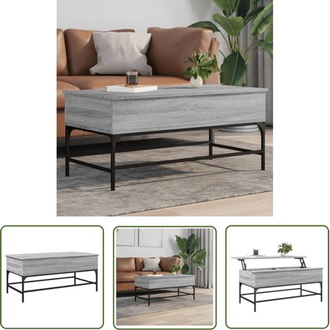 The Living Store Couchtisch Grau Sonoma 100x50x45 cm Holzwerkstoff und Metall - Couchtisch - Wohnzimmerstil - Grau - Holzwerkstoff - Metall (1/5)