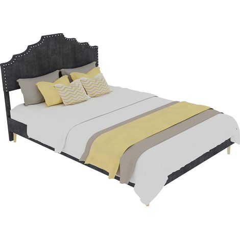 Lit moderne minimaliste moelleux 140×200cm gris,tête de lit souple,cadre bas sans tige pneumatique,mobilier chambre sans matelas (1/5)