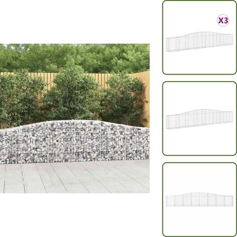 Paniers à gabions arqués 3 pcs 400x30x60/80 cm Fer galvanisé - Panier Gabion - Mur Gabion - Clôture Gabion - Décoration Jardin - Barrieres Jardin (1/5)