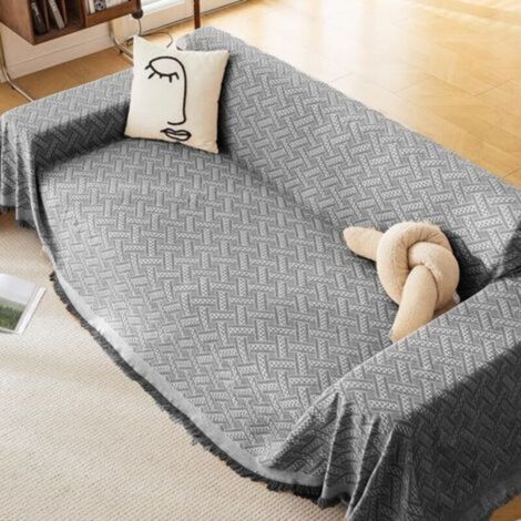 Plaid grande per divano, copridivano angolare a L per divani a 1, 2, 3 o 4 posti, asciugamano antipolvere reversibile, protezione universale (nero, 180x260 cm) - Crezuo