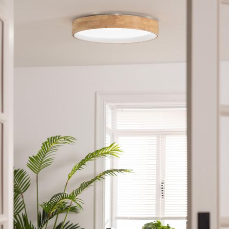 Plafoniera LED Circolare da 30 W in Legno e Alluminio Ø570 mm, CCT Selezionabile, Dari Bianco (1/5)