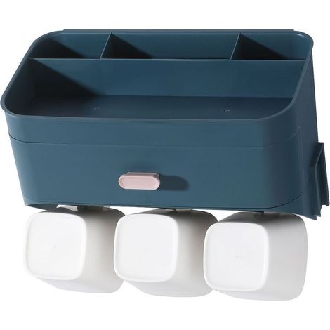 Set porte-brosse à dents magnétique à ventouse, gobelet de bain mural sans perçage avec support de rinçage (1/4)