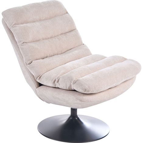 Poltrona girevole con gambe in ferro nero base a 360° seduta in tessuto con cuscino imbottito beige chiaro Hovet