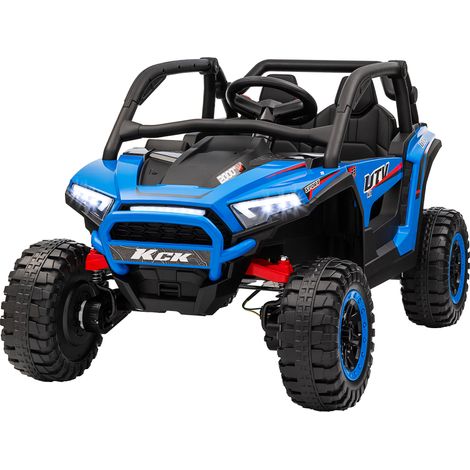 Voiture électrique enfant 24V avec télécommande et guidon, 5-7km/h, bleu