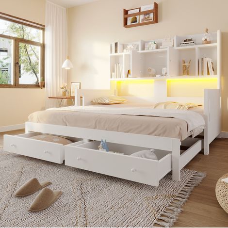 CHICFURN Sofá cama extensible 90x190 cm blanco de contrachapado y MDF con almacenaje y LED (1/5)