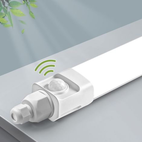 1 Stück,LED Feuchtraumleuchte 60cm mit Bewegungsmelder,18W 1800LM 4000K Deckenleuchte Sensor Röhre,Linkable Werkstattlampe,Wasserfest IP65 LED Wannenleuchte für Garage Balkon Keller Flur Treppe (1/5)