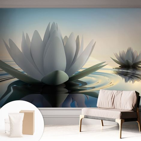 Tapete Vliestapete mit Kleber modern - Wanddeko für Küche - Klebefolie Wand - luxus Look Seerosen 312x219 cm (1/5)
