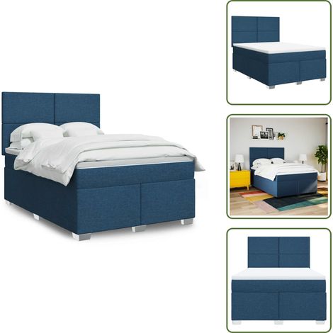 Materasso a molle insacchettate - vidaXL Giroletto a Molle con Materasso Blu 140x190 cm in Tessuto - Testiera regolabile