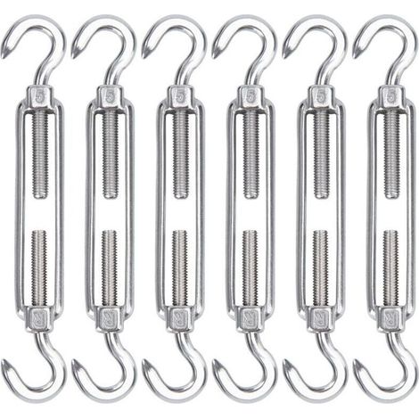 M5 Tendeur Cable Acier Inoxydable, Lot de 6 Tendeur de Fil Crochet et Crochet Réglable Heavy Duty Tension Hook & Hook pour Corde Cable Fil à Linge, Grillagefor Sun Shade Installation, (1/4)