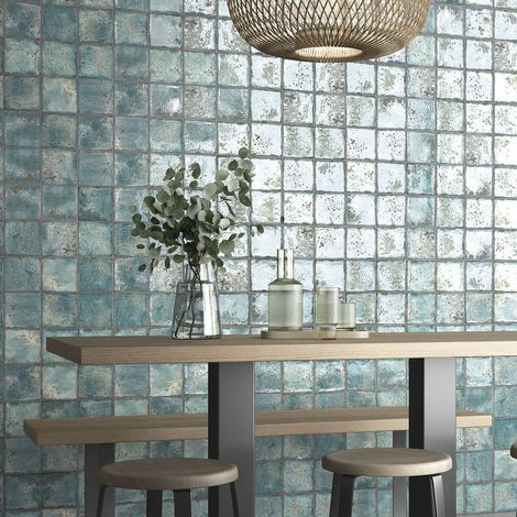 Carrelage Porcelanique Premium Era Teal 12x12 cm Brillant – Design Rustique pour tous types de Murs. (1/2)