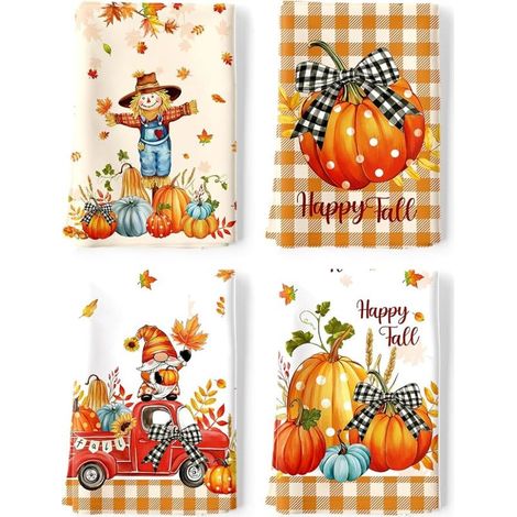Kitchen Tea Towels Autumn Pumpkin Scarecrow Absorbent Hand Towel Cotton Tea Towel Seasonal Tableware 48cm x 70cm (1/5)