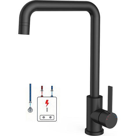Mitigeur de cuisine basse pression – 2 types de jet – Bec pivotant 360° – Démontage et nettoyage faciles – Robinet compatible chauffe-eau, 3 raccords pour boiler – Finition chrome – Umbrella tube + wa (1/5)