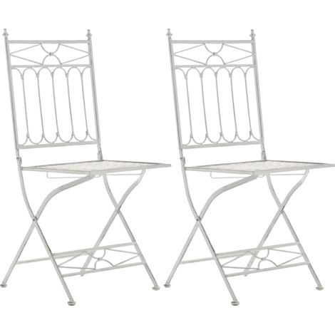 Lot de 2 chaises pliable de jardin terrasse balcon design rustique en fer forgé blanc vieilli 100003126 (1/5)