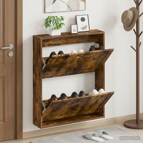vidaXL Wall-Mounted Shoe Cabinet UTRECHT 71 x 17 x 86 cm Smoked Oak (1/5)