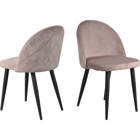 Lot de 2 chaises de salle à manger rembourrées rose poudré avec pieds en acier noir - PANGIVO (1/5)