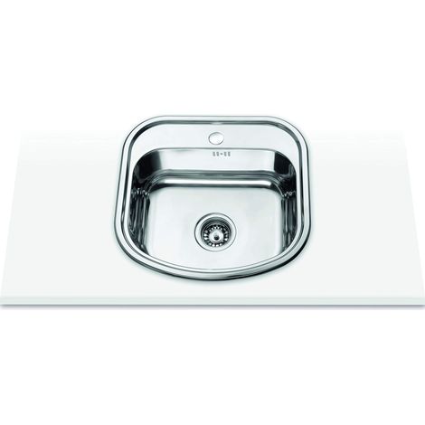 Edesa  Lavello sopra piano  Modello NOME - C  Lavello da incasso  1 secchio quadrato  lavello da cucina con foro per rubinetto  Larghezza di 50 cm  Finitura in acciaio inossidabile (1/4)