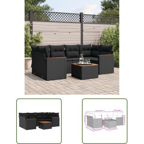 The Living Store 7-tlg. Garten-Sofagarnitur mit Kissen Schwarz Poly Rattan - Gartenmöbel Set - Gartensorte - Outdoor Möbel - Lounge Sofa - Esstisch (1/3)