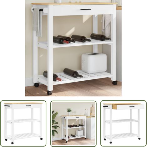 The Living Store Chariot de cuisine MONZA 84x40x90 cm bois massif de pin - Chariot De Cuisine - Chariot À Légumes - Meuble De Rangement - Mobilier De Cuisine - Chariot Vintage (1/5)