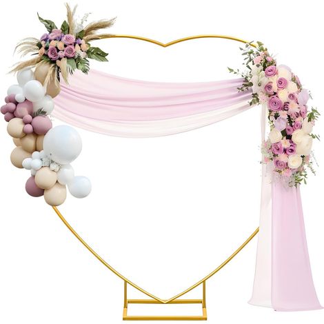 Heart Wedding Arch 2m Golden Arch Background Stand Metal Heart montgolfière Arch Cadre avec Base pour la décoration (1/5)