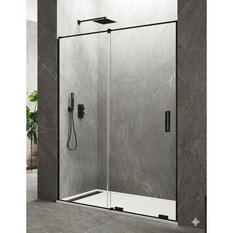 Porta doccia scorrevole 1+1 CIRENE (KENNA) 160 cm Profilo Nero Barra Parallela