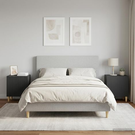Lot de 2 tables de chevet noires en bois d’ingénierie avec rangement 43 x 34,5 x 50 cm - PANGIVO (1/5)