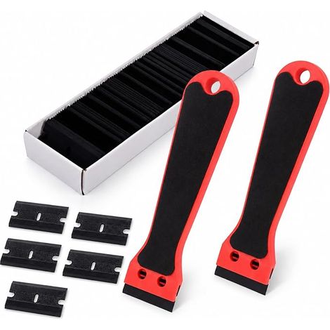 2 Set Grattoirs en plastique Nettoyage Grattoir à avec 100 lames en plastique, Grattoir Vitre,Outil pour Scratch Autocollant,Colle,Peinture, Vitres, Grattoirs plaque vitrocéramique, Cuisine et Voiture (1/5)