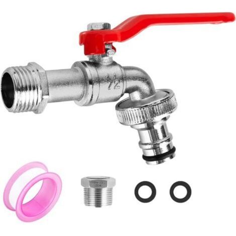 robinet de jardin universel 1/2" et 3/4" - Résistant au gel - Avec 2 raccords de tuyau gratuits + bande étanchéité à rouleau - Robinet d'écoulement (1/5)