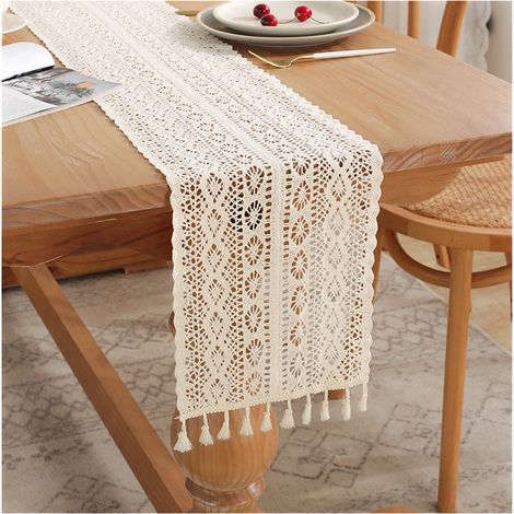 Chemin de table tricoté à la main 30 x 183 cm (12 x 72 pouces) - Décoration champêtre en coton pour Noël et les fêtes d'hiver