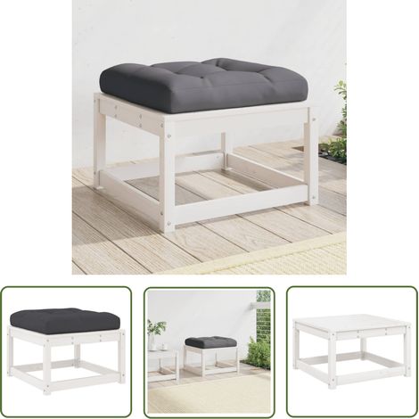 The Living Store Repose-pied de jardin avec coussins blanc bois de pin massif - Repose Pied Jardin - Canapé Jardin - Mobilier Jardin - Chaise Jardin - Pouf Extérieur