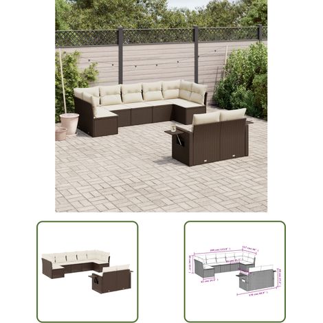 The Living Store 9-tlg. Garten-Sofagarnitur mit Kissen Braun Poly Rattan - Gartenmöbel - PE-Rattan Möbel - Outdoor Möbel - Sofas - Lounge Set (1/3)