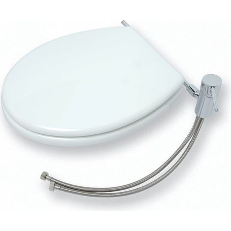 Sedile copri wc in legno verniciato bianco, con rubinetto monocomando ed aeratore per funzione bidet (1/2)