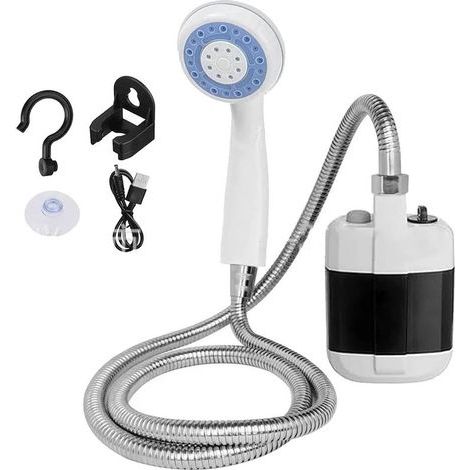 Douche portable pour camping et plein air avec pompe, douche de camping électrique rechargeable — Idéale pour le camping, la plage, la baignade, les voyages et la randonnée.