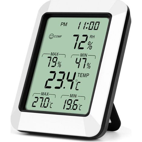 Thermomètre hygromètre numérique de pièce, affichage LCD, jauge d'humidité. Simple et efficace pour un usage quotidien.