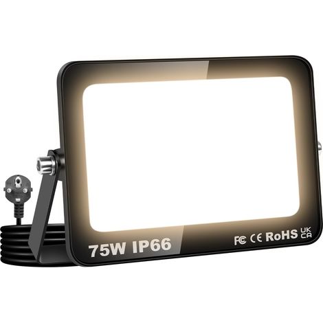 75W Projecteur Exterieur led, 7500LM Spot LED Extérieur avec Prise, 3000K Blanc chaud Eclairage Exterieur Etanche lumière de Sécurité pour Jardin, Patio, Cour, Garage, Entrée,Terrasse (1/5)