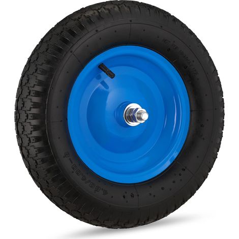 Roue de brouette 4.80 4.00-8, à air, Jante d’Acier, axe, de Secours, pour Diable, Jusqu’à 120 kg Noire/Bleue (1/5)
