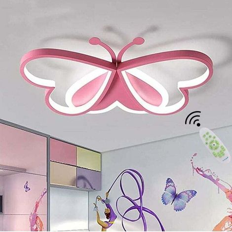 Plafonnier LED en forme de papillon pour chambre d'enfant, design moderne en fer et acrylique, idéal pour une chambre ou un salon (rose, lumière blanche)