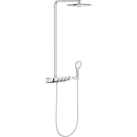 Colonne de douche hydromassante thermostatique – Douche de tête Rainshower Duo 360 chromé – Jets GROHE Pure Rain et Massage Trio – 26250000